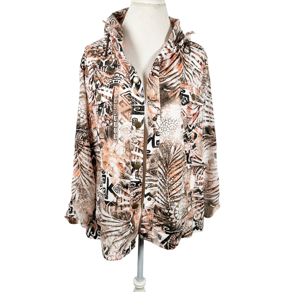 Chicos Tropical Aztec Snap Up Jacket Toggle Neck Artsy Beachy Top Size 3 = XL - Picture 3 of 11
